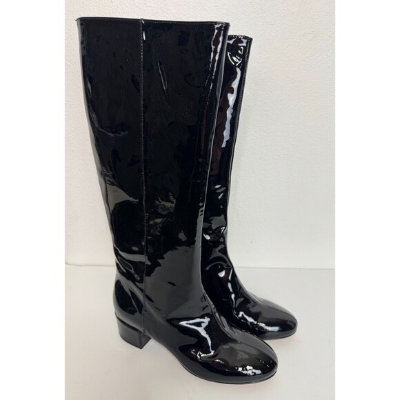 J.Crew Size 8M Italian Leather Knee High Boots Black Patent Leather Glossy NWB - Picture 3 of 13